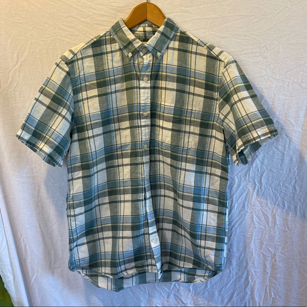 Gap Linen Blend Plaid Button Down Shirt